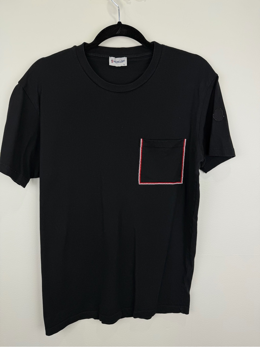 Moncler Men’s Black Pocket T-Shirt Tricolor Trim Size L